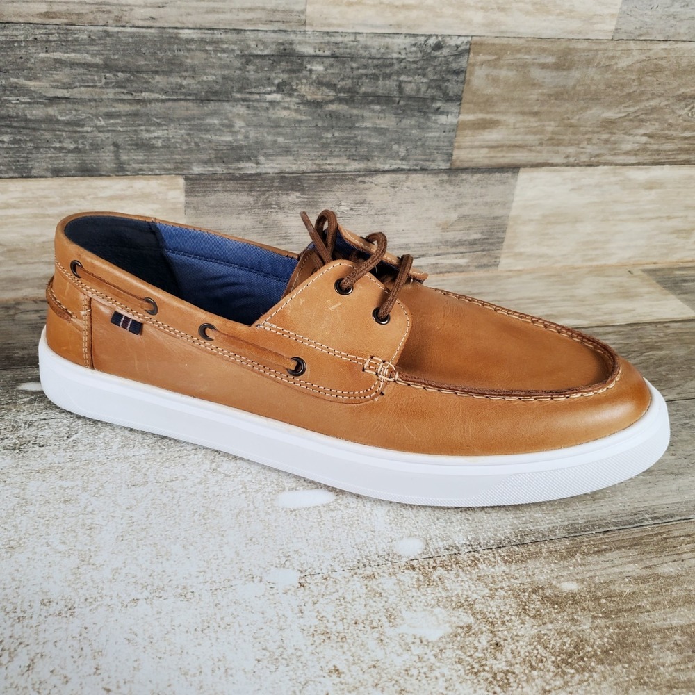 Steve Madden Astonn Mens Boat Shoes Sz 13 Tan Leather Casual Comfort Lace Up
